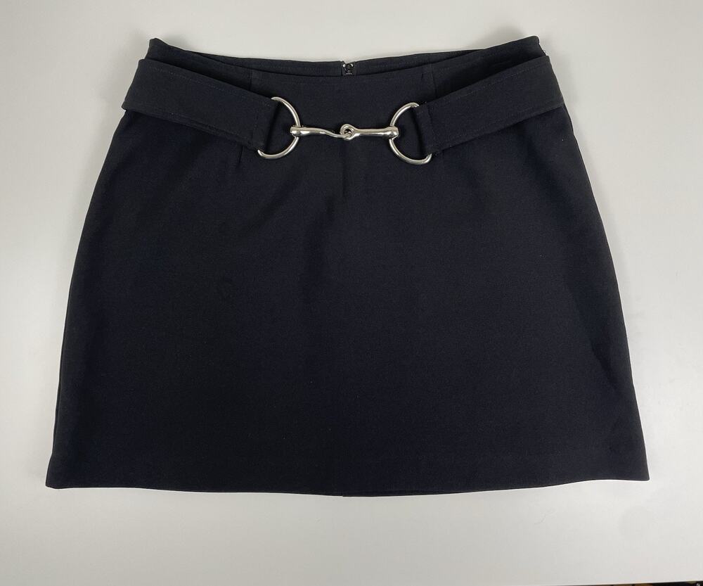 Vintage 90s Black Mini Skirt w/ Metal Hardware Goth Emo Indie Sleaze Mod 29"